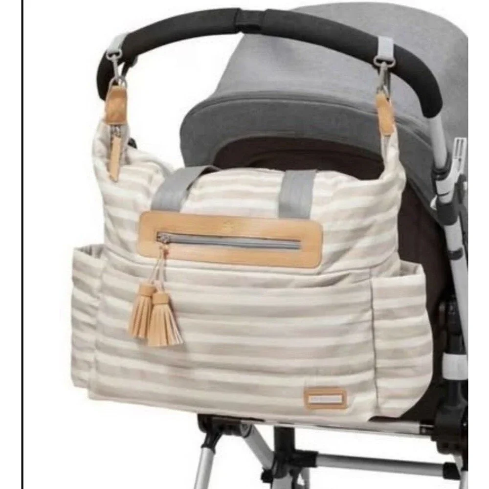 SKIP HOP Riverside Ultra Light Diaper Bag Satchel Oyster Stripe